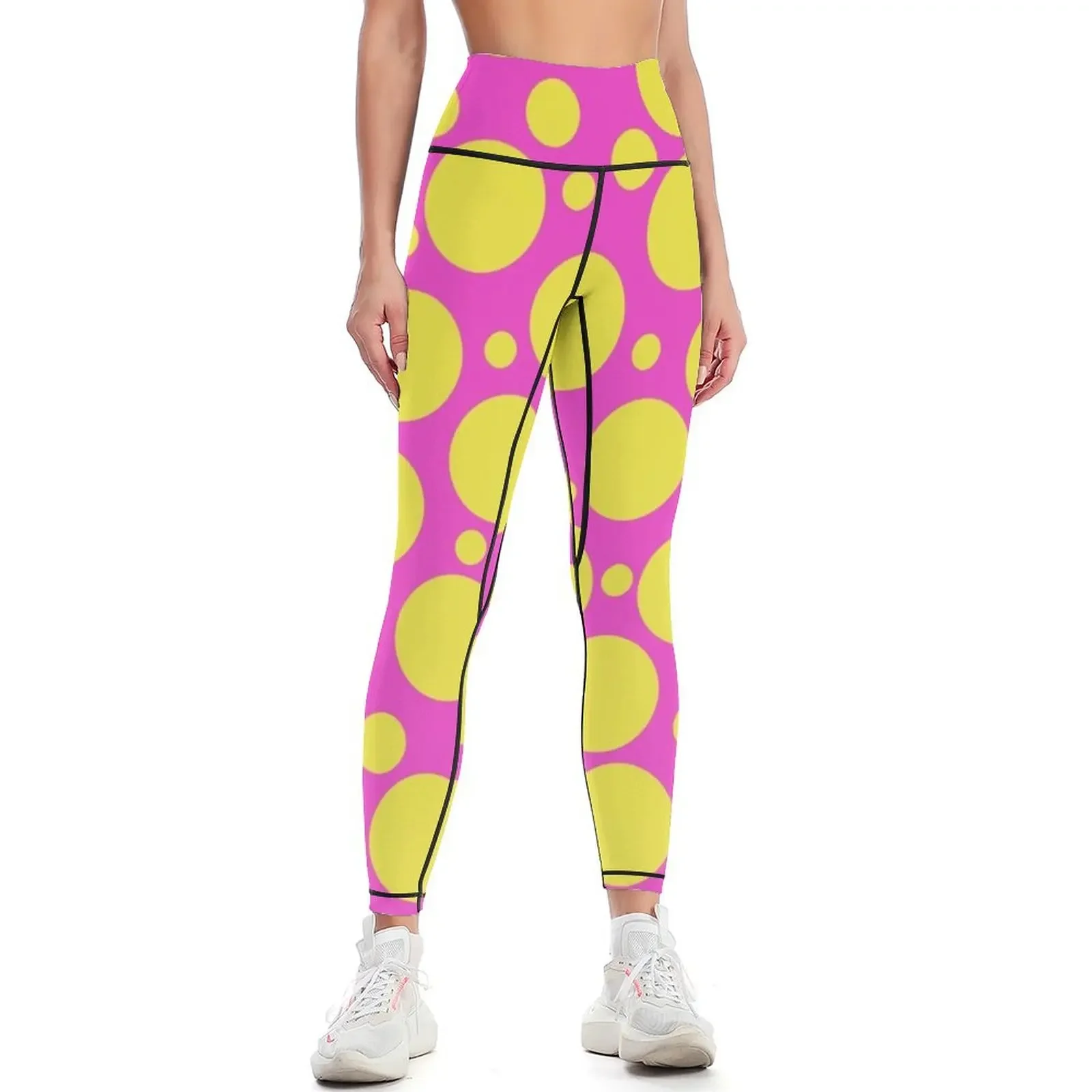 

Polka Dots in Hot Pink and Yellow Leggings gym pants push up fitness sport legging legging gym Womens Leggings