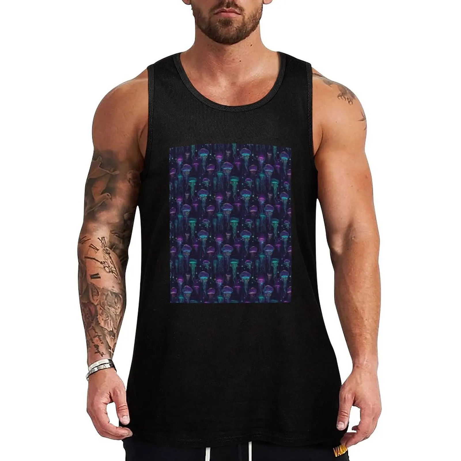 Neon Glowing Deep Sea Jellyfish Tank Top Anti Shrink Tank Top Durable Casual Sleeveless Shirt