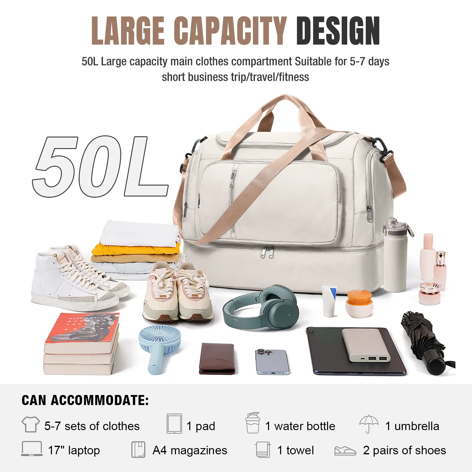 Personal Item Travel Bags for Women Camping Essentials Weekender Bags for Women， Carry-on Bag Luxury Travel Totes and Duffels view 4