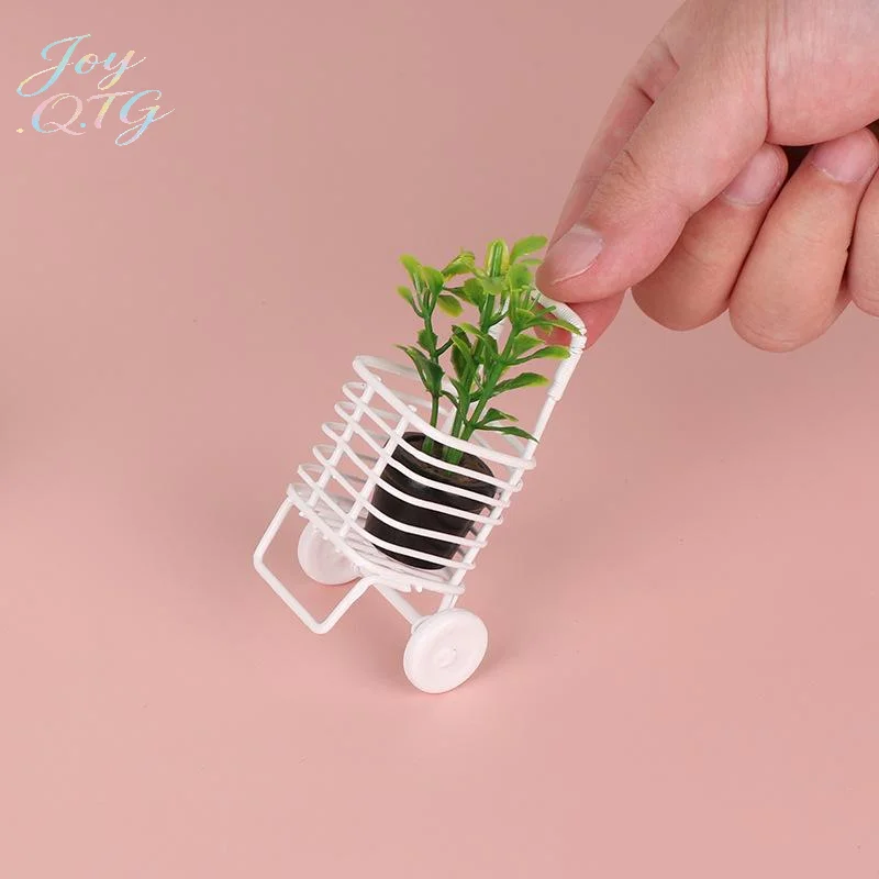 

New 1Pcs Dollhouse Accessories Ins Cute Simulation Hand Pulled Cart Shopping Cart Toy Creative Kawaii Desktop Decoration Gift