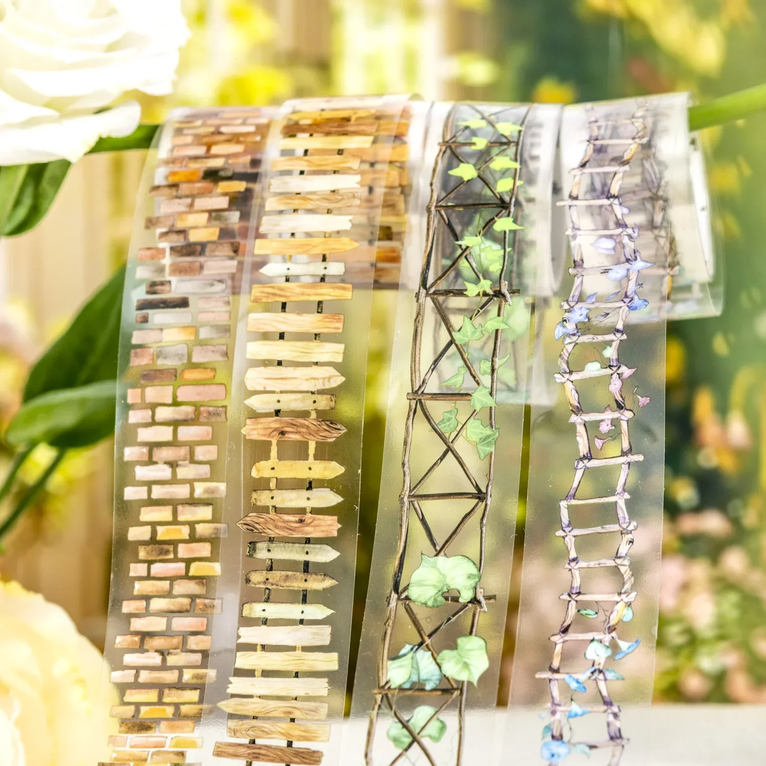 JIANWU 25mm*200cm Garden Path Series Vintage Plant Fence Wall Landscaping PET Tape Creative Journal Material Collage Stationery