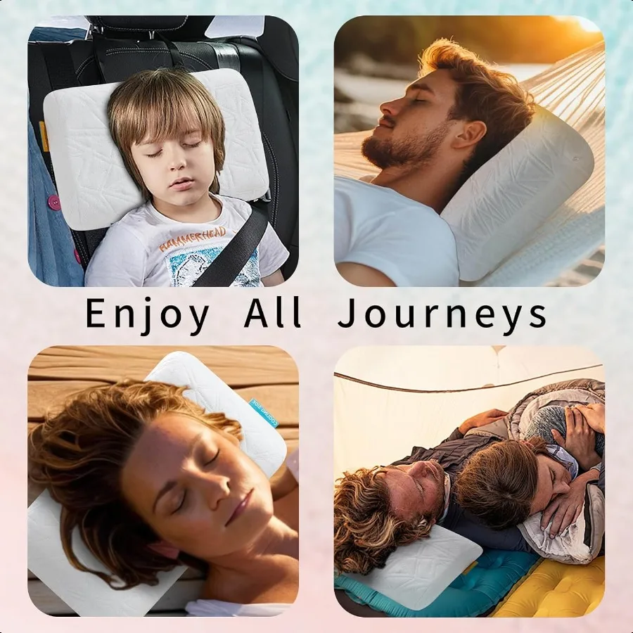Small Cooling Gel Memory Foam Camping Pillow Travel Contoured port Comprible Pillow Ideal for Backpacking Camping Travel Car Ai