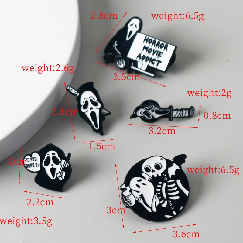 5pcs Punk Skull Alloy Brooch Cartoon Badges Fashion Jacket Backpack Jewelry Clothes Collar Lapel Pin Accessories Halloween Gift