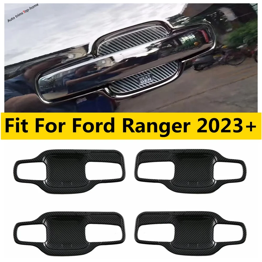 Outer Auto Door Pull Doorknob Handle Hand-clasping Bowl Decoration Stripes Cover Trim Fit For Ford Ranger 2023 2024 Accessories