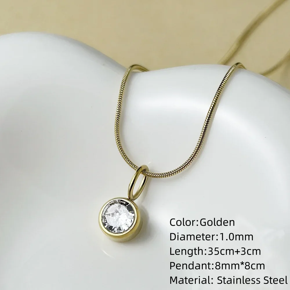 Stainless Steel Charm Round Snake Chain Birthstone Pendant with 12 Colors Neck Stone Golde Necklace Birthstone Jewelry