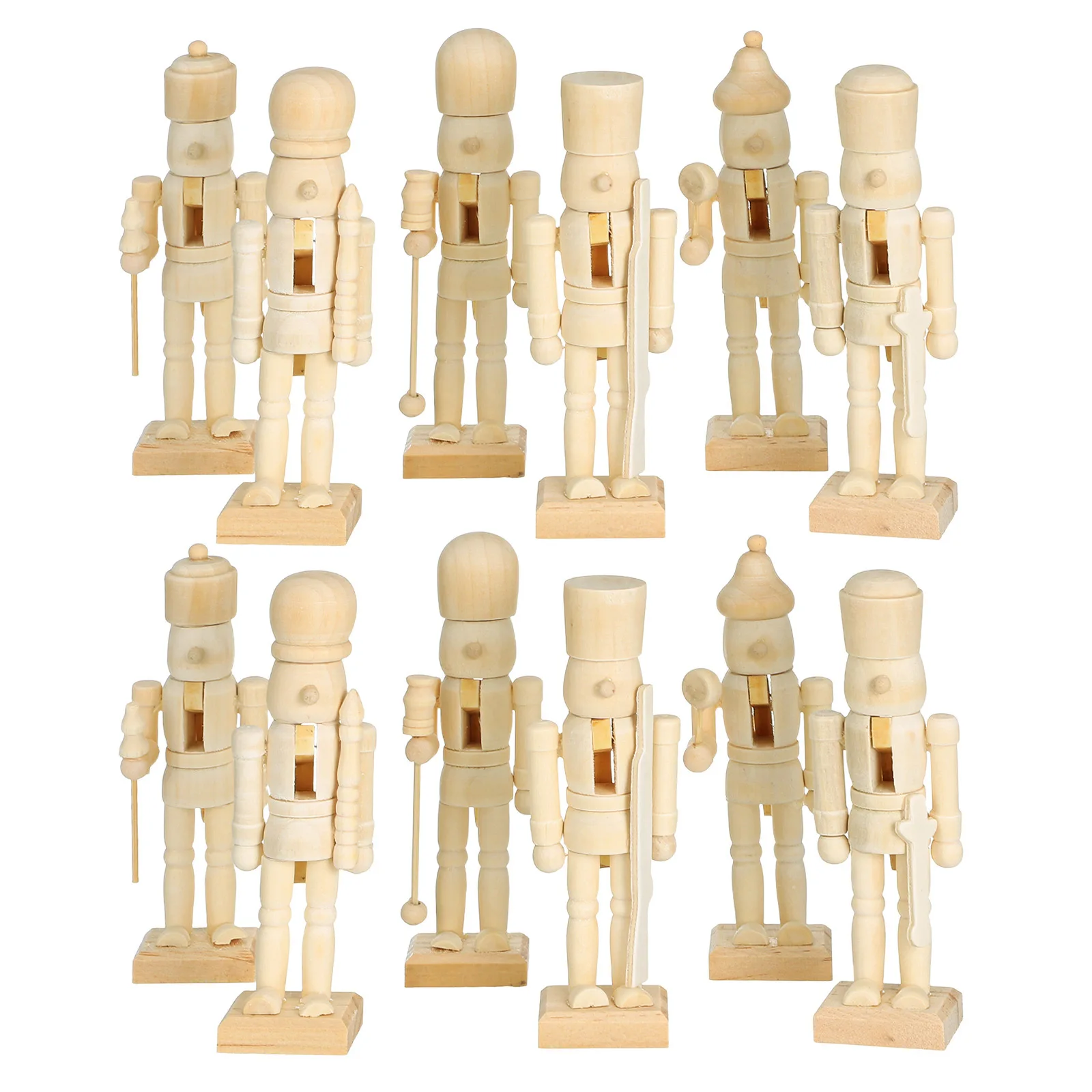 

Unfinished Wooden Nutcracker Set 12pcs DIY Xmas Decor Wood Nutcracker Ornament for Holiday Home Decoration Craft Project