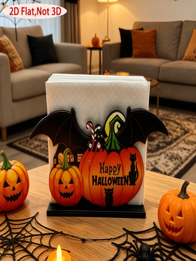 A Halloween wooden craft ornament, creative pumpkin ghost acrylic party tabletop tissue box decoration