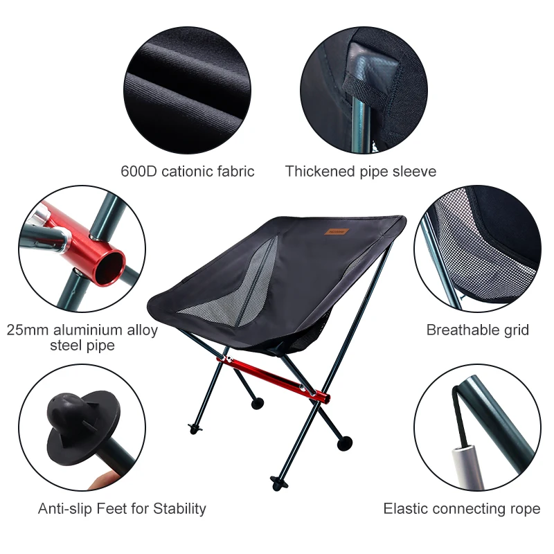 PACOONE Travel Ultralight Folding Chair Superhard High Load Outdoor Camping Chair Portable Beach Hiking Picnic Seat Fishing Tool