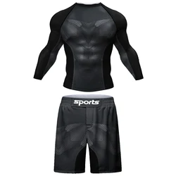 Cody Custom Masculine Boxing Jersey 2 in 1 Sports Suit Long Sleeve jiu jitsu Bjj Rashguard Set Bodybuilding Gym Fitness Wear