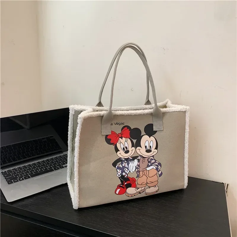 Bolsa de ombro Minnie Mouse Disney-Minnie Mouse para mulheres, grande capacidade, bolsa de transporte, moda, nova, outono, inverno, 39x29x18cm