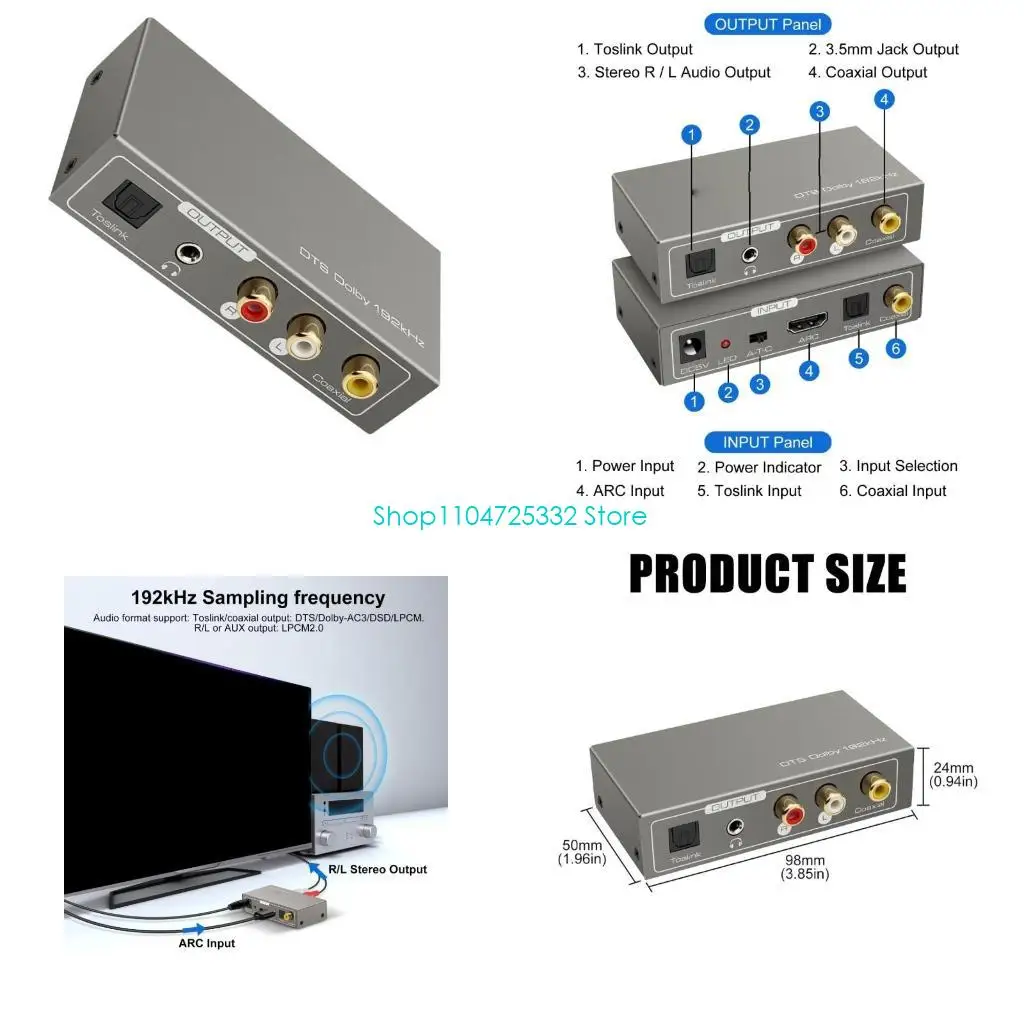 

P5EA HDTV Звуковой экстрактор Преобразователь цифрового коаксиального входа для систем домашнего кинотеатра
