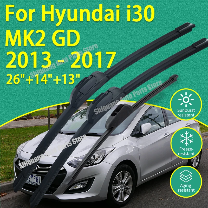 Vordere und hintere Wischer mit Silikonbeschichtung für Hyundai i30 MK2 GD 2013–2017, Auto-Wischer, Windschutzscheiben-Wischerblätter, Zubehör 2014