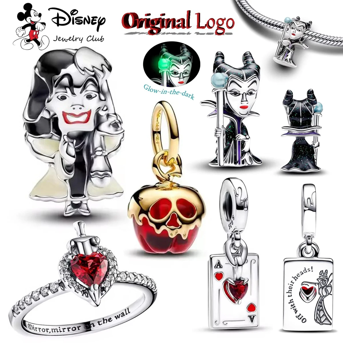 925 Sterling Silver Jewelry Disney Villians Full Collection Set Cruella De Vil Maleficent Charm Fit Original Bracelet Trinket