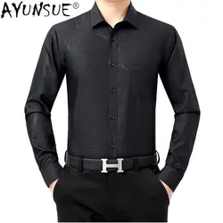 100% AYUNSUE Silk s for 2024 Spring Long Sleeve Men Clothing Casual Business Man Shirt Tops Camisa Masculina