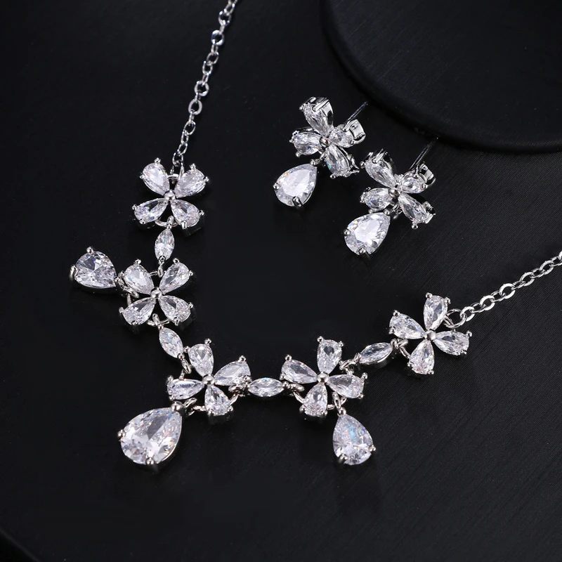 GMGYQ Hot Slae High Price Performance Ratio Shiny Zirconia Flower Design Jewelry Set for Women Wedding Party Accessories
