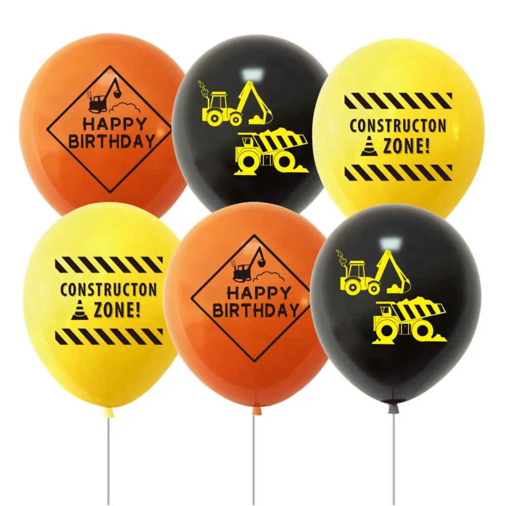 Construction Tractor Themed Latex Balloons for Kids, Happy Birthday Party Decorations, Boy Baby Shower, Wedding Supplies, 12Pcs