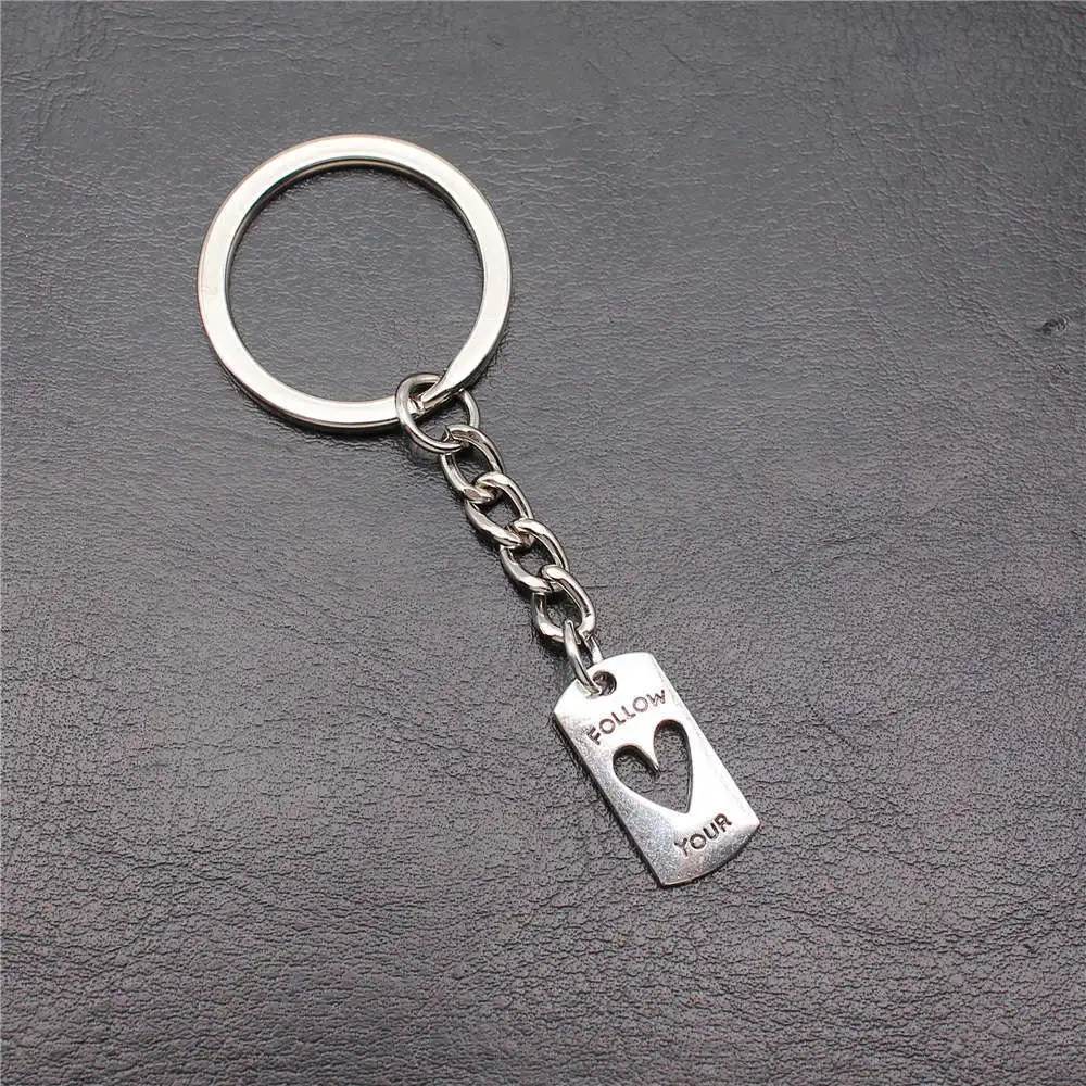 1pcs FOLLOW YOUR HEART Tag Charms keychain for car keys Pendant Jewelry and Accessories gift Ring Size 28mm