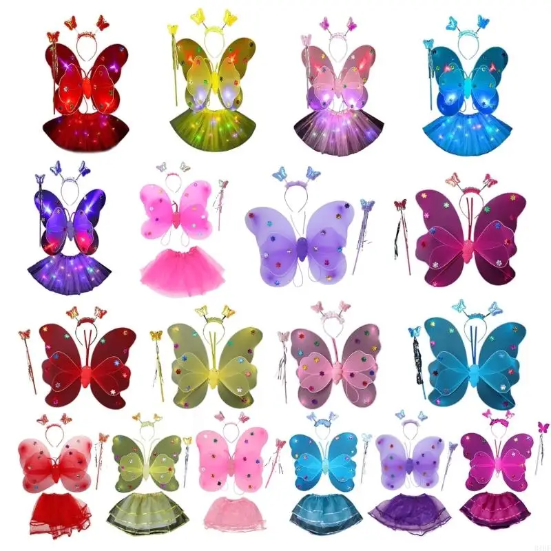 31BF 3/4-Angel Butterflies Wing Wand Headband for Dance Birthday Party Fairy Princess Costume Halloween Cosplay-Prop