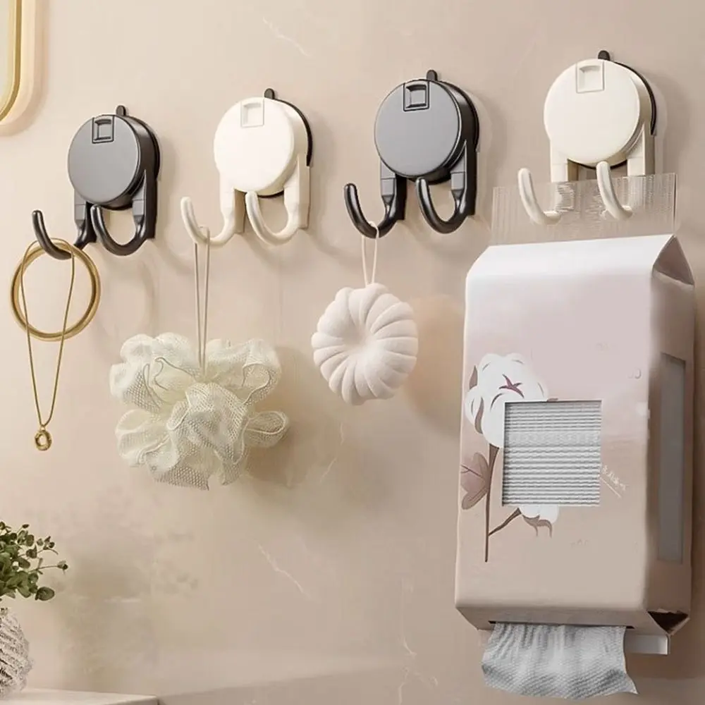 

2Pcs Plastic Suction Cup Hooks Non-Marking Moisture-proof Paper Towel Double Hooks Waterproof Removable Kitchen Storage Hooks