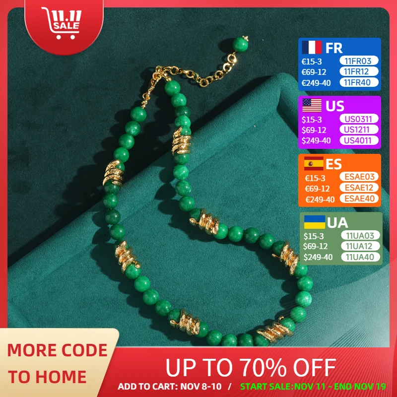

Beads Green Necklace Vintage Elegant Glass Gold Color Ball Woman Natural Stone Luxury Quality Designer Jewelry Mothers Day Gift