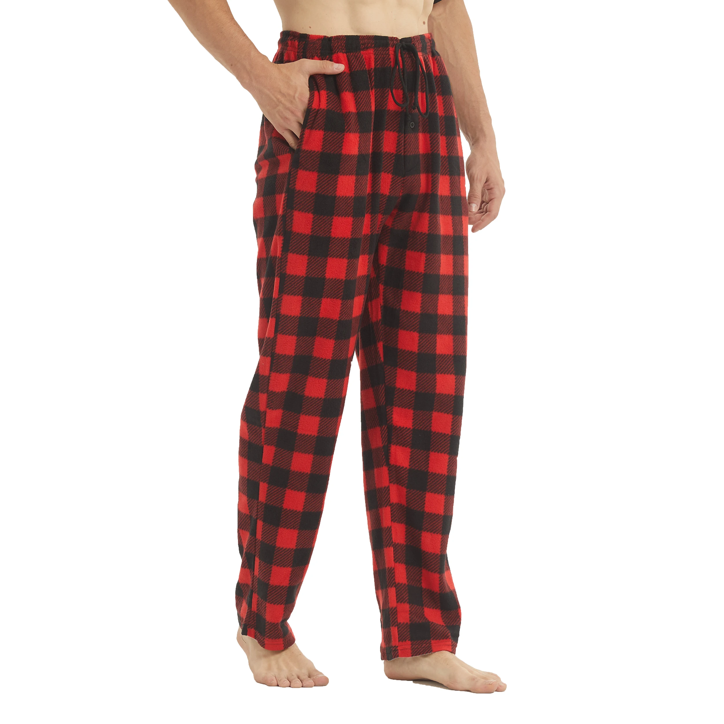 2 Pack Men\'s Pajama Pants Fleece Pajama Bottoms Pj Plaid Pants with Pockets Soft Warm Lounge Sleep Pants Sleepwear Loungewear