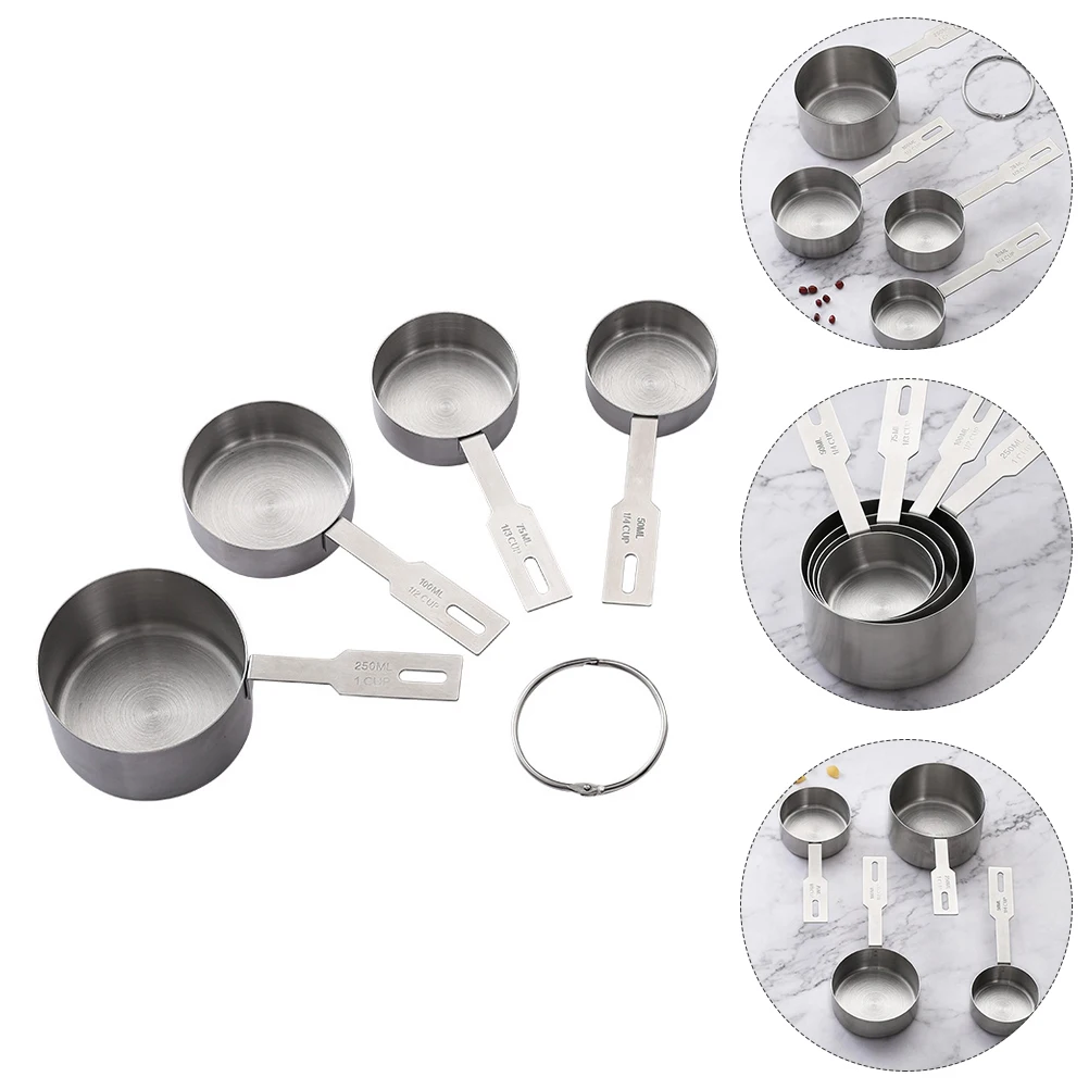 

4 шт., мерные чашки из нержавеющей стали, кухонный инструмент для выпечки, набор градуированных весов для жидких сухих ингредиентов, порошковых зерен, кофе, молока