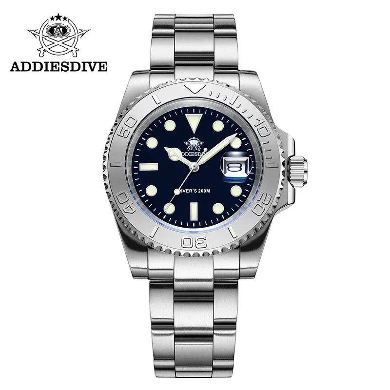 Addiesdive moda masculina relógios de quartzo negócios aço inoxidável 200m relógio mergulho esporte luminoso relógio de pulso para homem reloj hombre