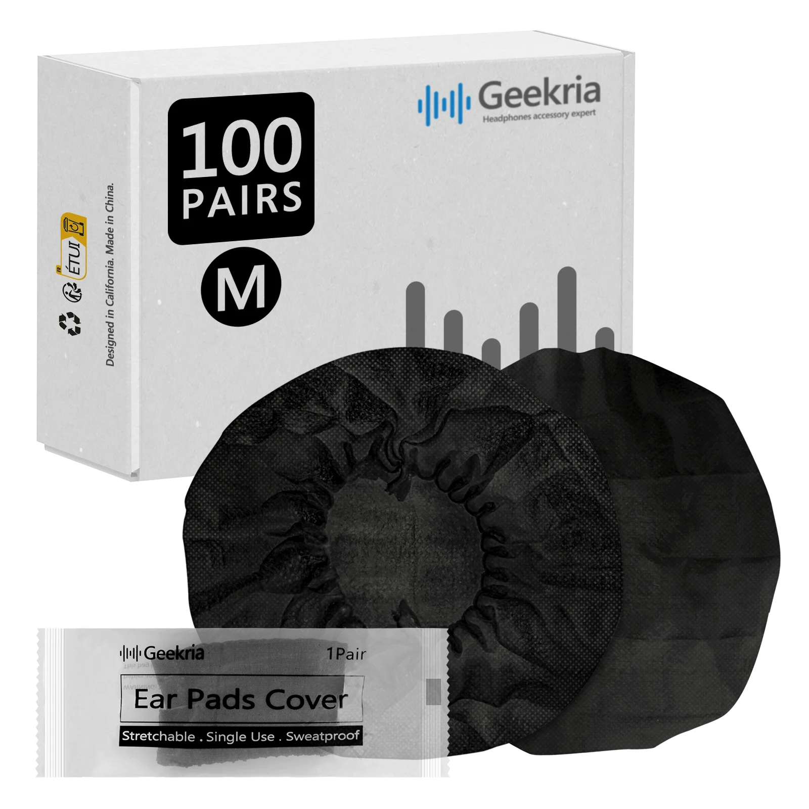 Geekria 100 Pairs Individually Wrapped Disposable Headphones Ear Cover for Over-Ear Headset Earcup