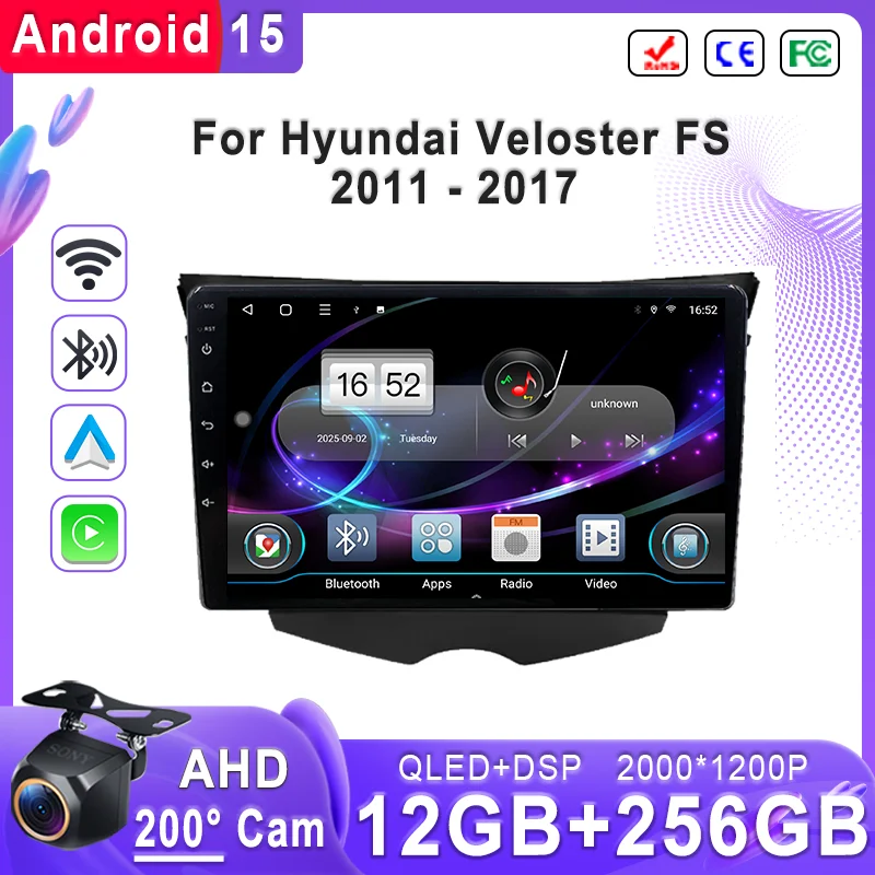 Android 15 2K Incell Screen Multimedia For Hyundai Veloster FS 2011 - 2017 GPS Navigation Multimedia Player High-performance CPU
