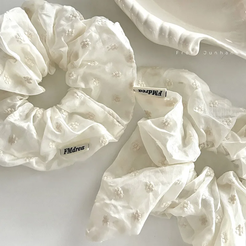 

Cotton Linen Hollow Embroidered Scrunchie Retro Mori Hair Ring