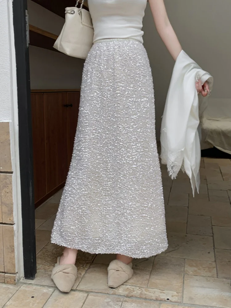 SMTHMA 2025 جديد الخريف مزاجه التنقل مشفرة الترتر البوق حورية البحر تنورة المرأة عالية الخصر ضئيلة تدلى تنورة طويلة #4