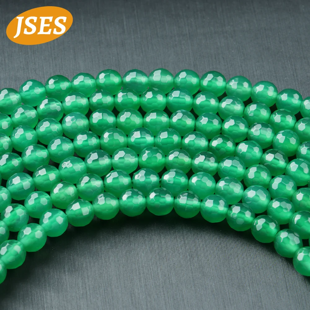AA Natural Green Agate Onyx Faceted Beads For Jewelry Making Bracelets Needlework DIY Beads Accessories Wholesale