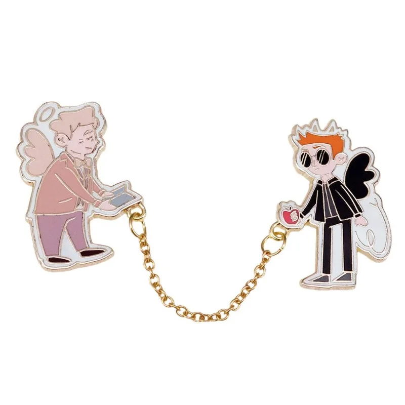 Брошь Good Omens: Ангелы и Демоны, металлические аксессуары, модные украшения Азирафа, броши Кроули для женщин, эмалевые значки, подарки для косплея