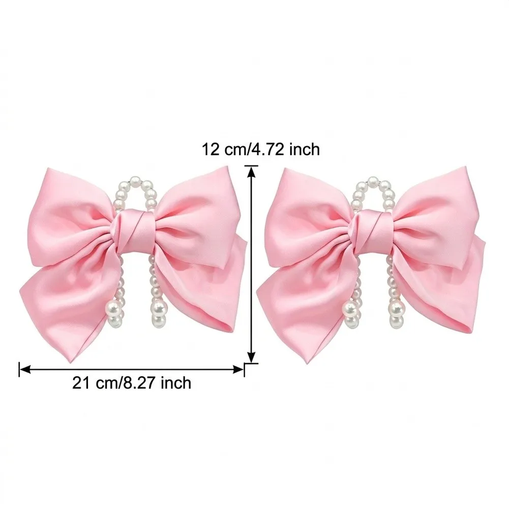 For Car Interior Styling Pink Car Headrest Hooks Pearl Bow Hanger Clutter-free Storage Glossy Pearl Beaded Strap
