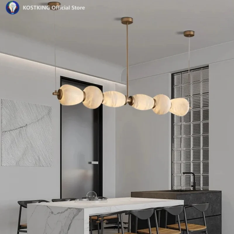 

Dining Table Spanish Natural Marble Chandelier Long Creative Stone Hanging Lamp Luxury Lustres Lamp Bar Lamps