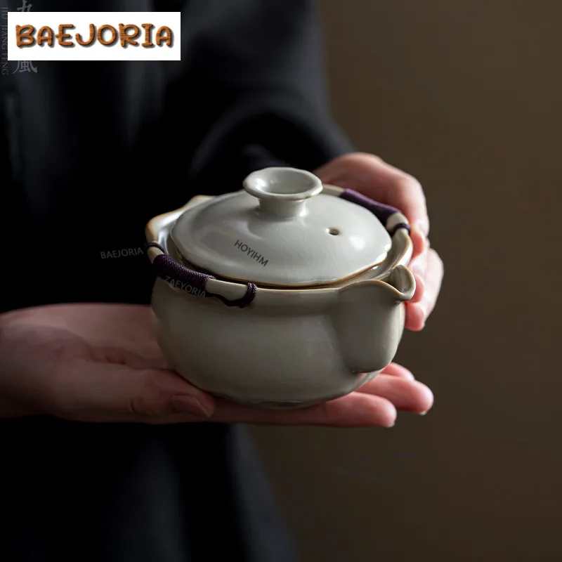 

220ml Beige Ru Kiln Hand Grab Teapot Creative Tea Infuser Pot Tea Making Kettle With Filter Dahongpao Teaware Accessories Craft