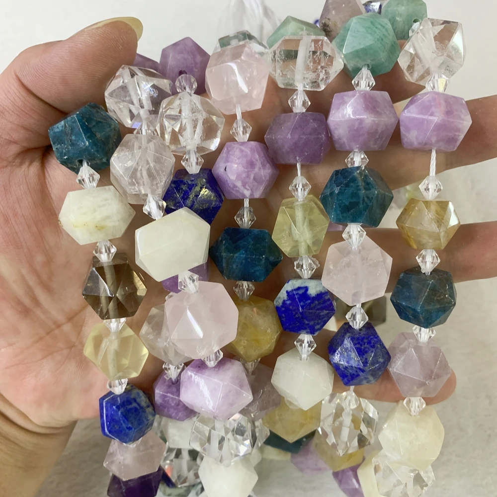 10-22mm Natural Mix Colored Gemstone IRREGULAR Hexagonal Loose Beads DIY Jewelry Making for Accessories