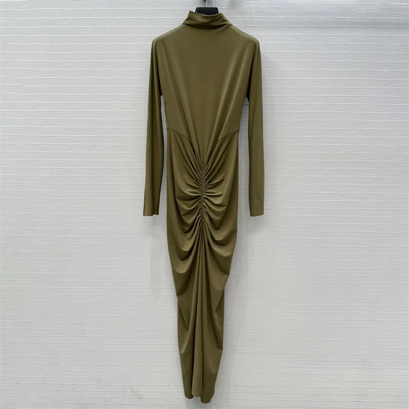 

Womens dresses New elastic high neck long dress for autumn 2025 Irregular pleated slim fit hip hugging dress y2k party dresses