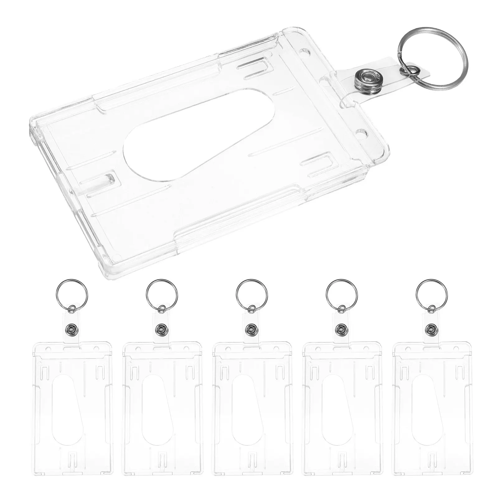 

6Pcs Card Holder Keyring Frosted Surface Smooth Finish Reusable Hard Plastic Id Badge Sleeve with Thumb Slot Secure Fit for Name