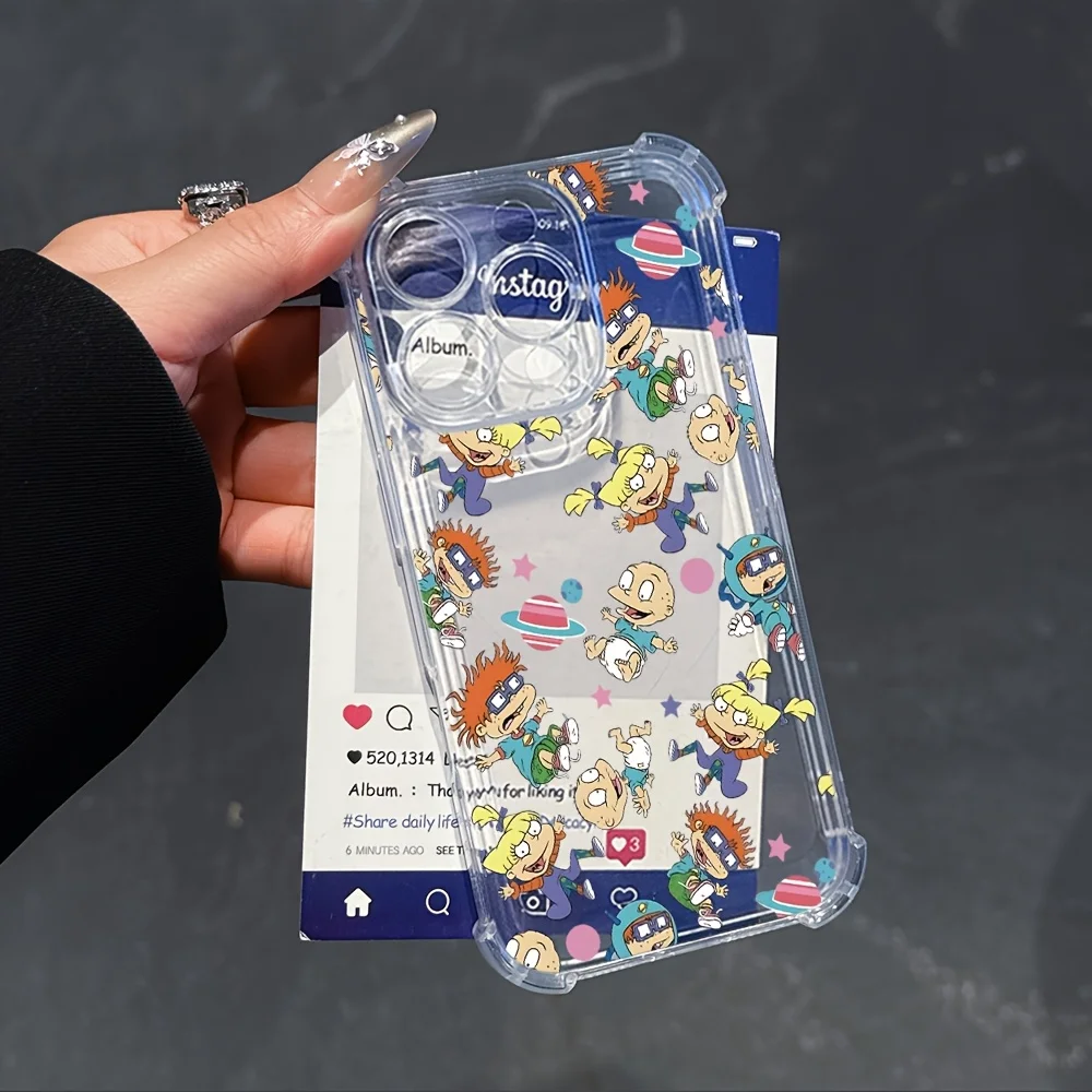 Simpatica custodia per telefono a tema anime per iPhone 16 15 14 13 12Pro Max con piastra posteriore morbida trasparente per evitare che cadono.