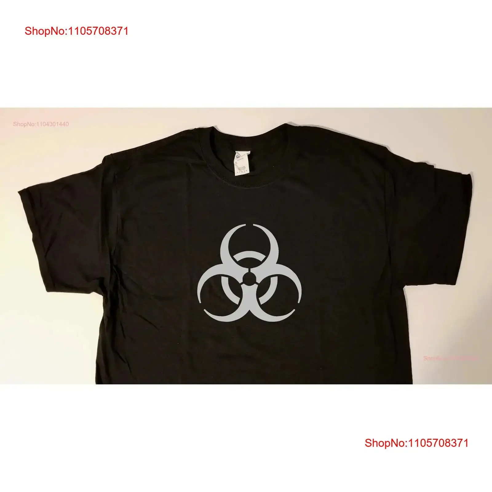 Biohazard symbol gray on black classic style T Shirt vintage Washed Soft graphic Stretched fashion Casual Top For Everyday Wear