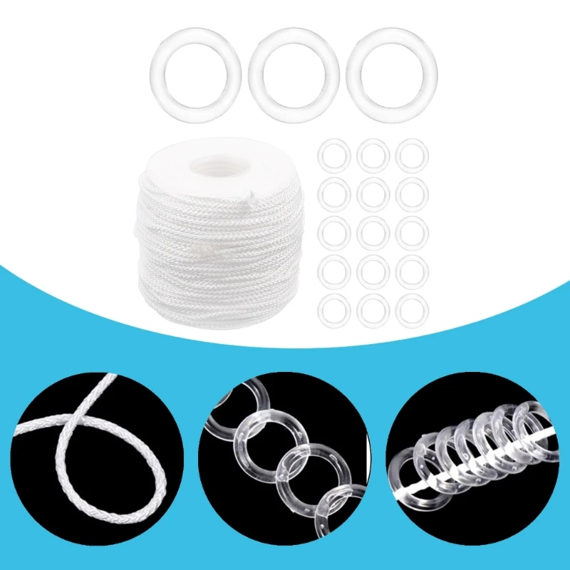 Roman Shade Repair Pack 100pcs Clear Curtain Rings and 55 Yard Nylon Cord DropShipping