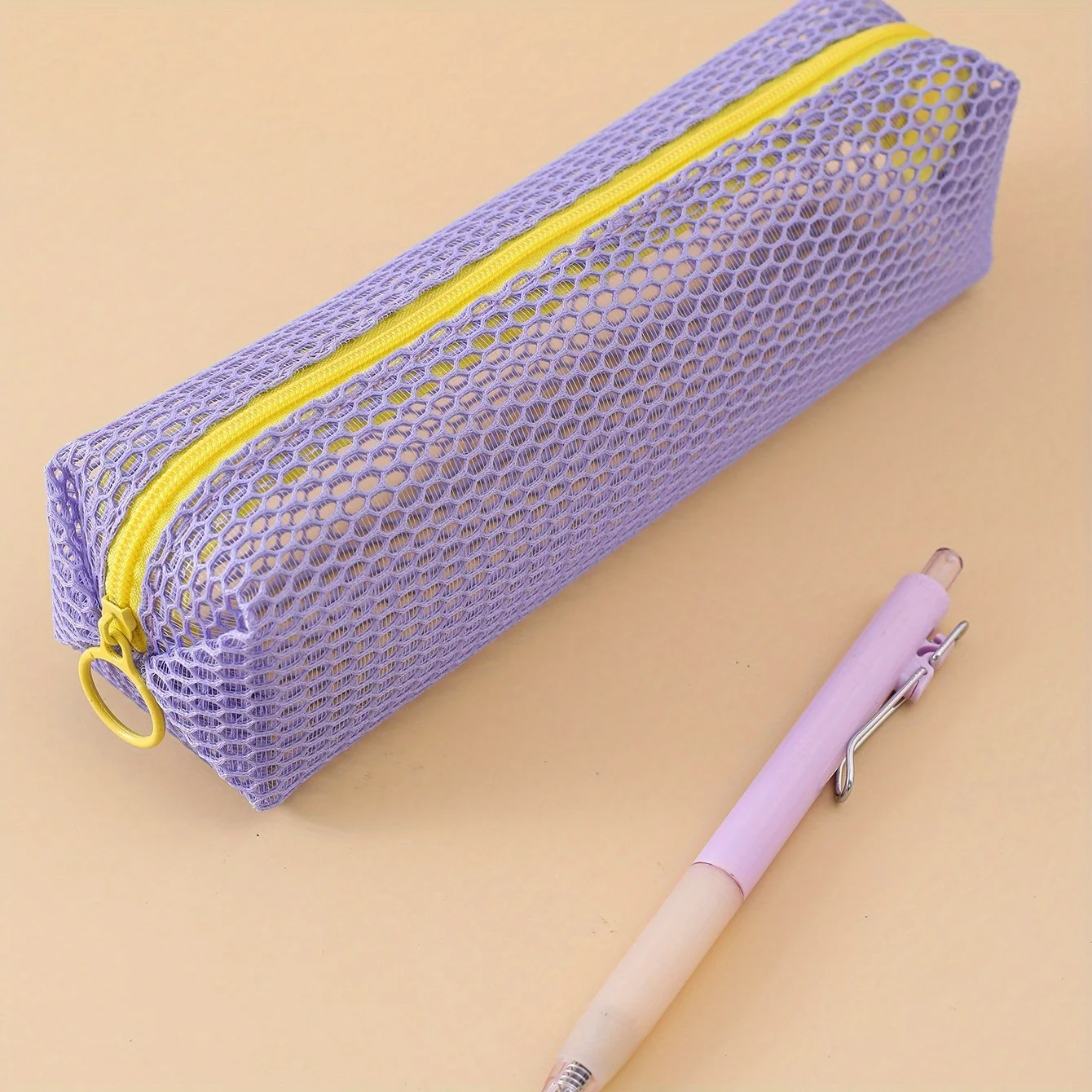 1 Piece of Multi-Colored Mesh Zipper Pencil Case, Fresh Style, Mesh Design, for Storing Pens and Other Stationery, Making It More Convenient to Organize Study and Office Supplies