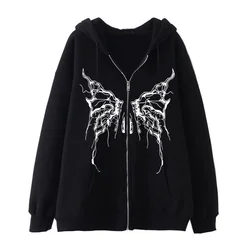 2022 Personalized Hollow Butterfly Print Zipper Sweater Casual Large Size Cardigan Coat Autumn/Winter Fleece Hoodie