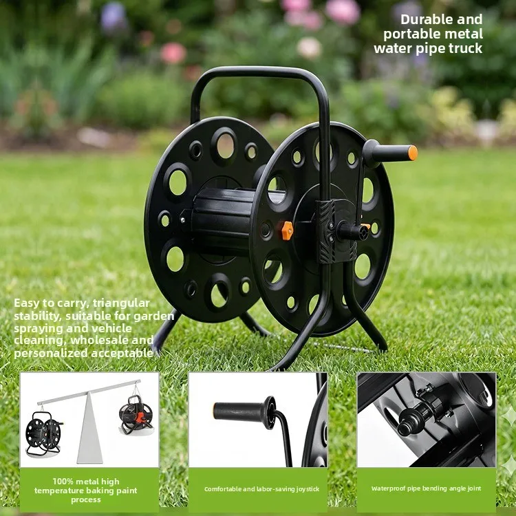 Metal Portable Flower Watering Car Washing Iron Water Pipe Car Storage Rack Hanging Automatic Pipe Reel Portable