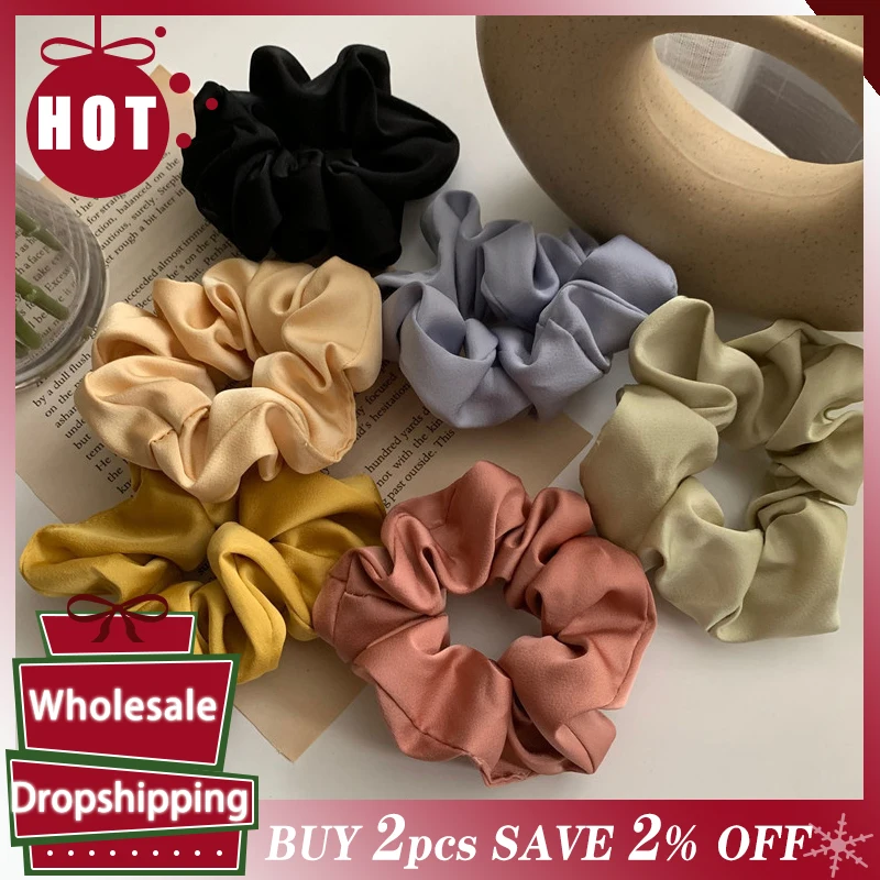 Wholesale Silk Satin Scrunchies Multicolor Elastic Hairband Headwear Ponytail Holder Headband Women Elagant Hair Accessories