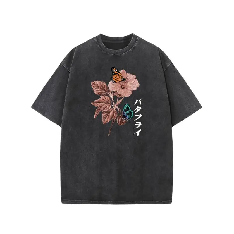

"Vintage Japanese Butterfly T-Shirt for Women | Floral Print Graphic Tee | Retro Harajuku Streetwear | Cottagecore Aesthetic Top