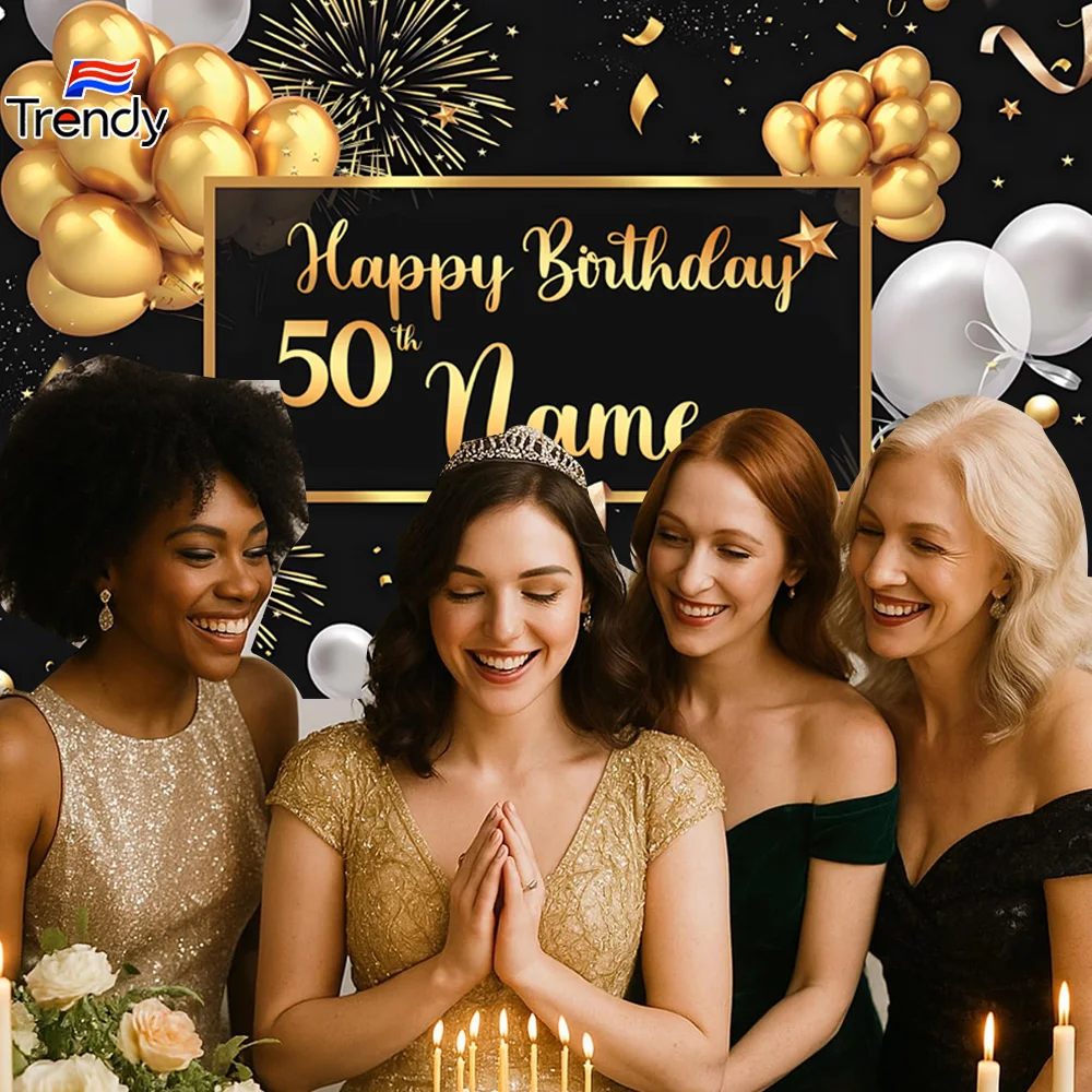 

Women Birthday Backdrop 30th Party Background BANNER Personalized Name Customized Birthday Queen Decoration Custom Backdrop 50th