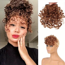 Flequillo rizado sintético para mujer, Afro Puff, rizado, Clip en postizos, estilo Natural, fibra resistente al calor, extensión de cabello