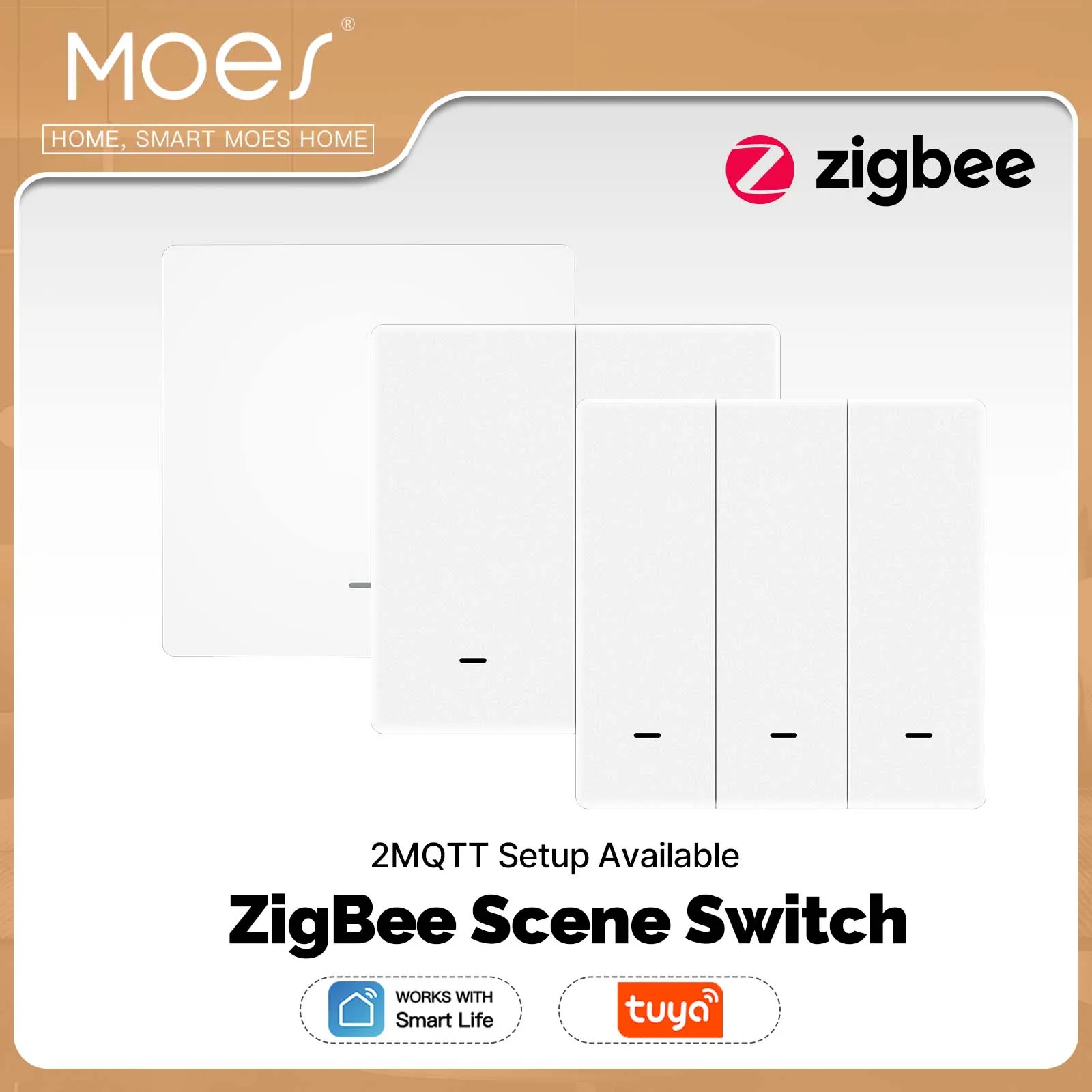 MOES Tuya ZigBee Wireless 9 Scene Switch Push Button Battery Powered Transmitter Smart Life App Automation 1/2/3 Gang
